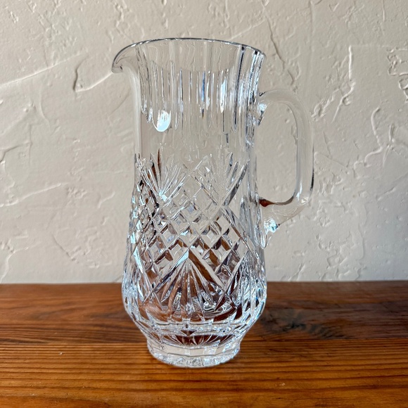 Vintage Clear Crystal Cut Glass Pitcher – Fan & Crosshatch Pattern, Heavy Lead - Picture 8 of 15